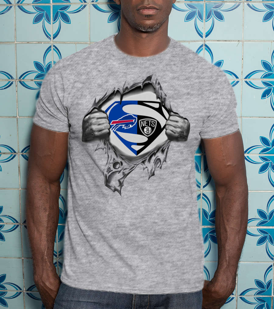 Buffalo Bills Brooklyn Nets Superman Logo Mashup T-Shirt