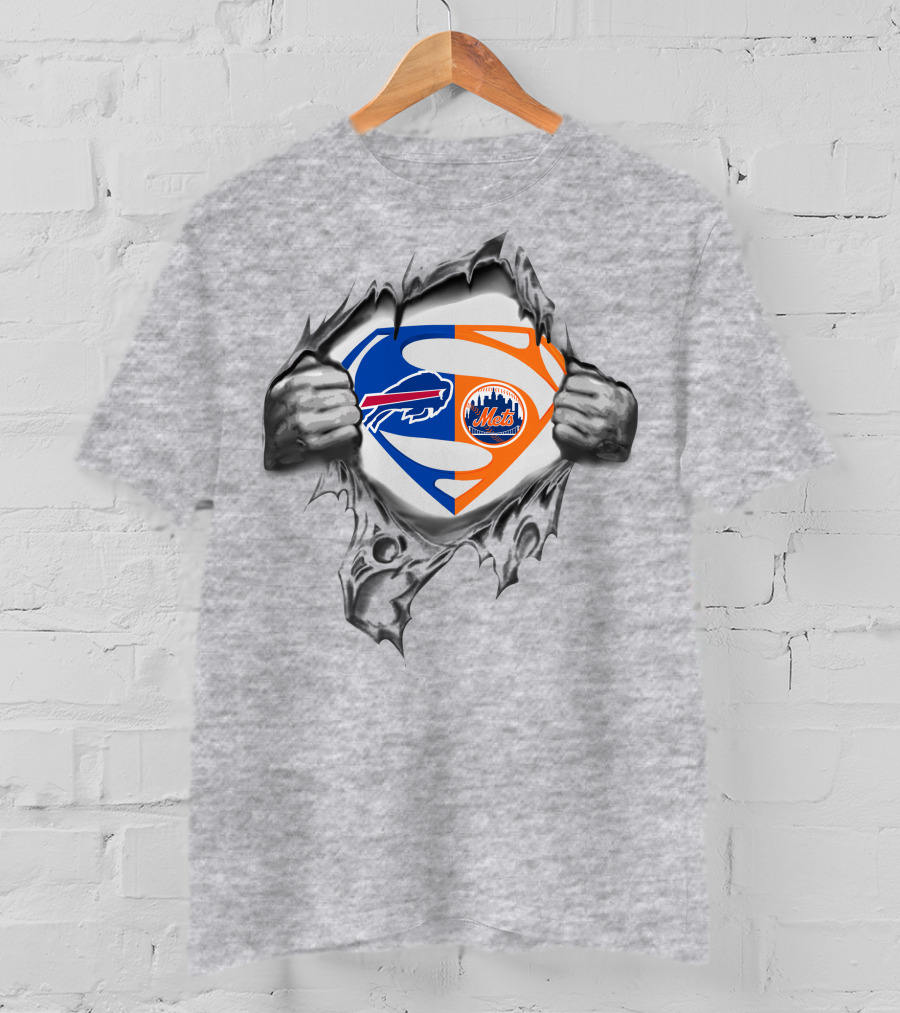 Buffalo Bills New York Mets Superman Logo Crossover T-Shirt