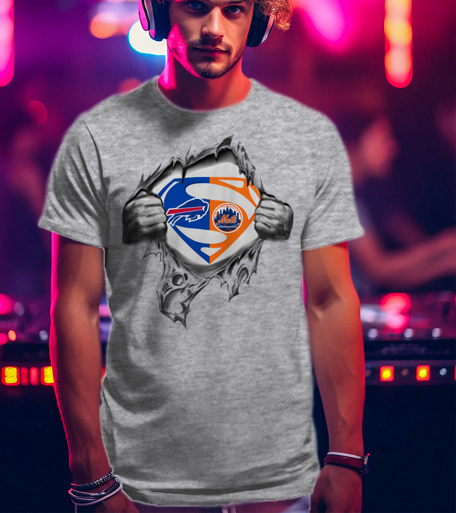 Buffalo Bills New York Mets Superman Logo Crossover T-Shirt