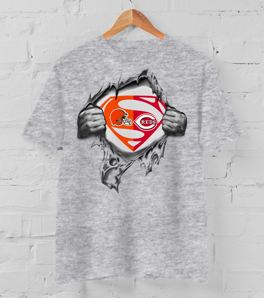 Browns Cincinnati Reds Superman Logo Mashup T-Shirt