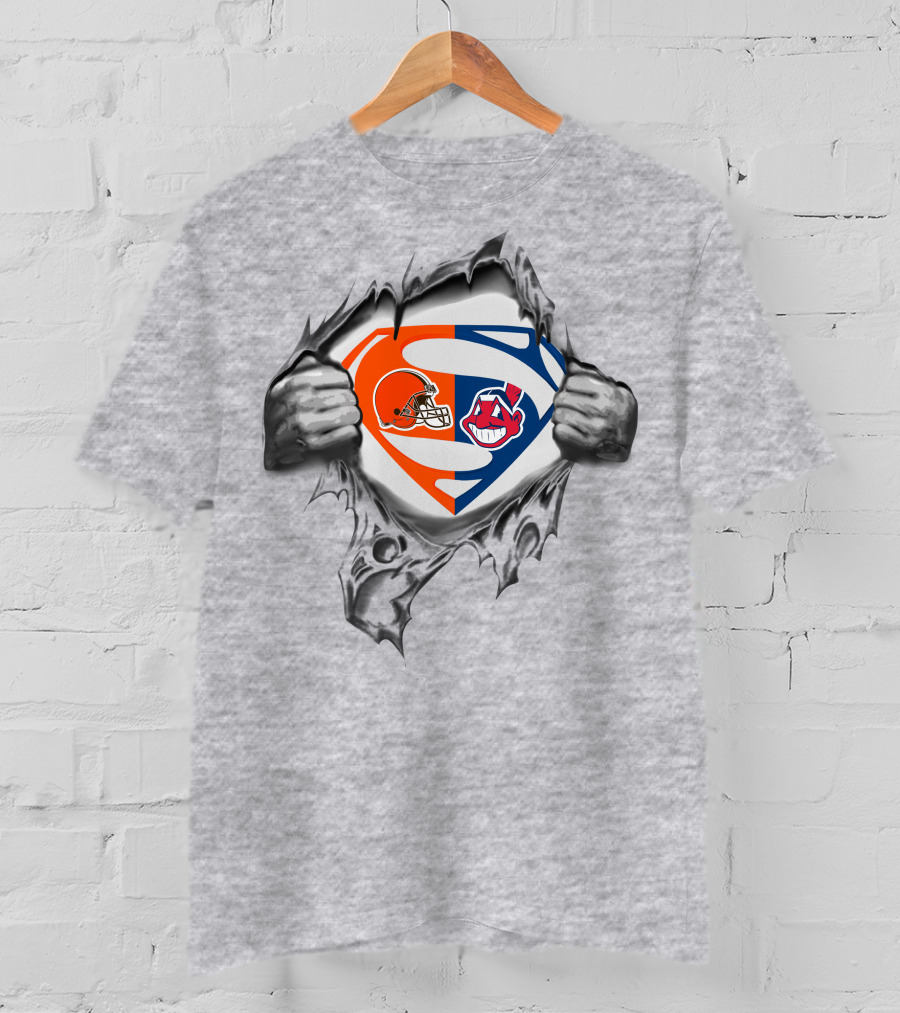 Cleveland Browns Cleveland Indians Superman Logo Integration T-Shirt