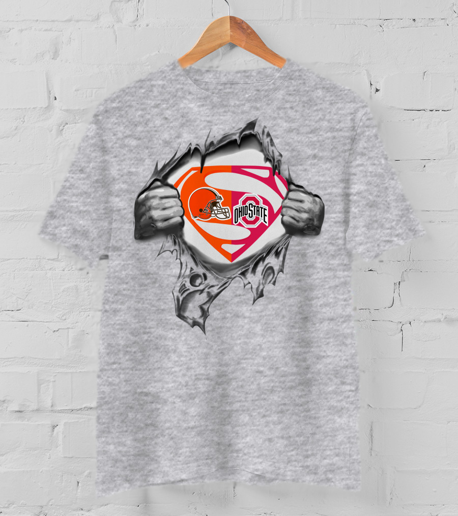 Browns Superman Ohio State Buckeyes Logo Tear T-Shirt