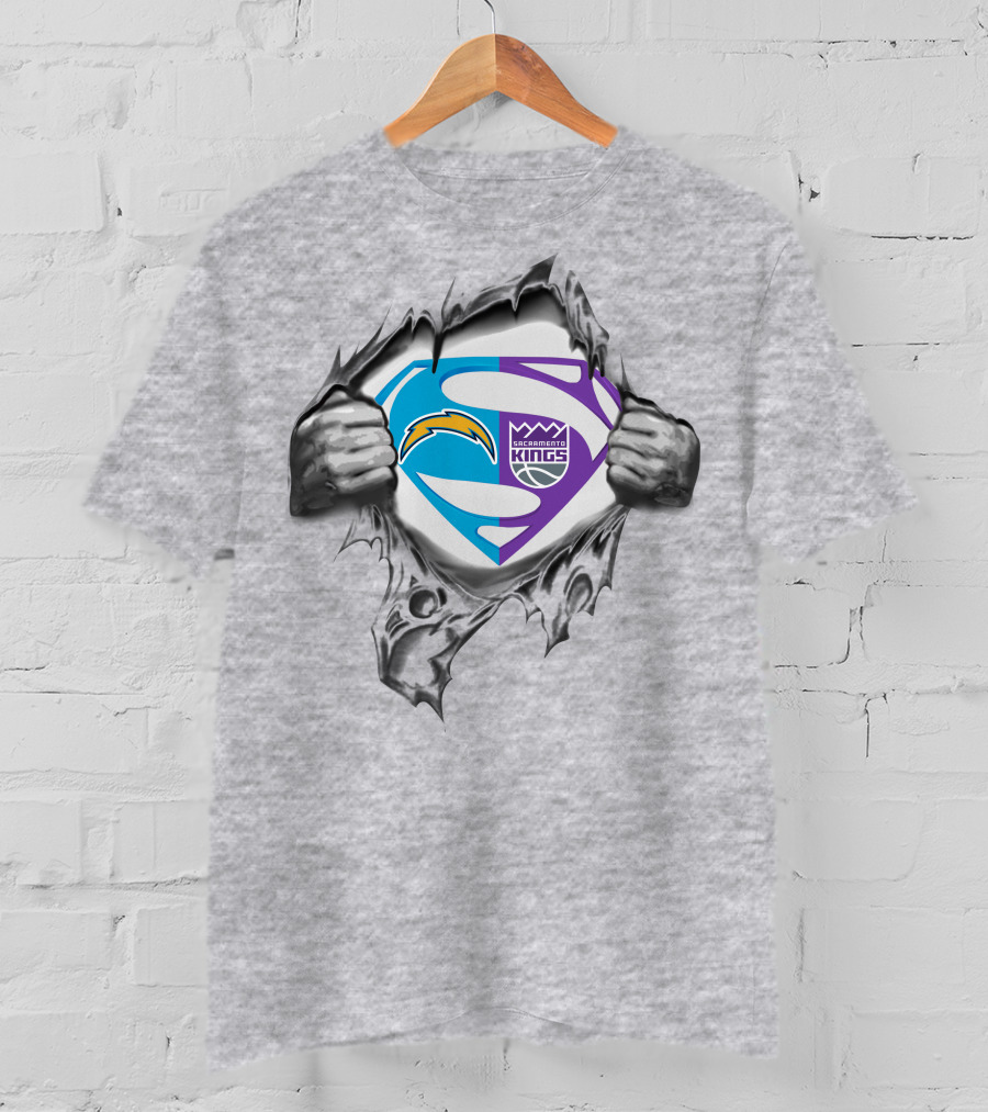 Chargers Sacramento Kings Superman Shield Logo Crossover T-Shirt