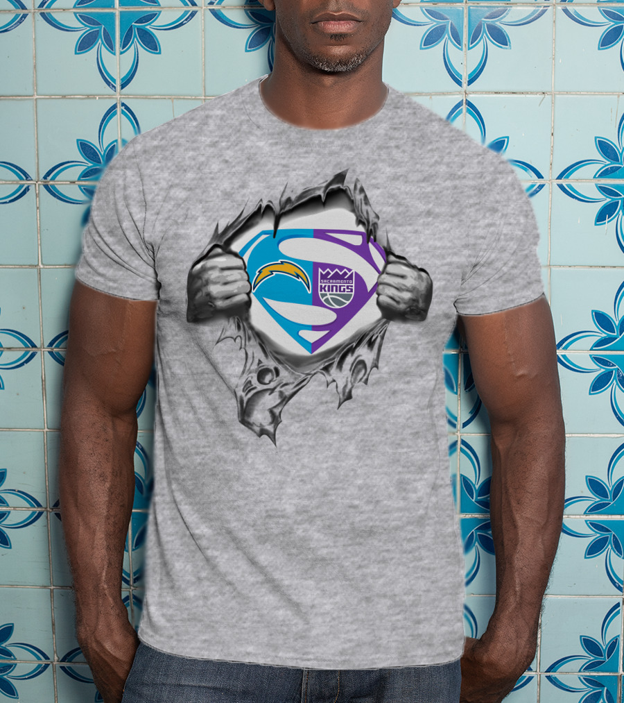 Chargers Sacramento Kings Superman Shield Logo Crossover T-Shirt