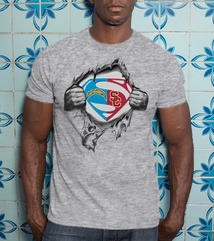 Chargers Usc Trojans Superman Symbol Burst Fusion T-Shirt
