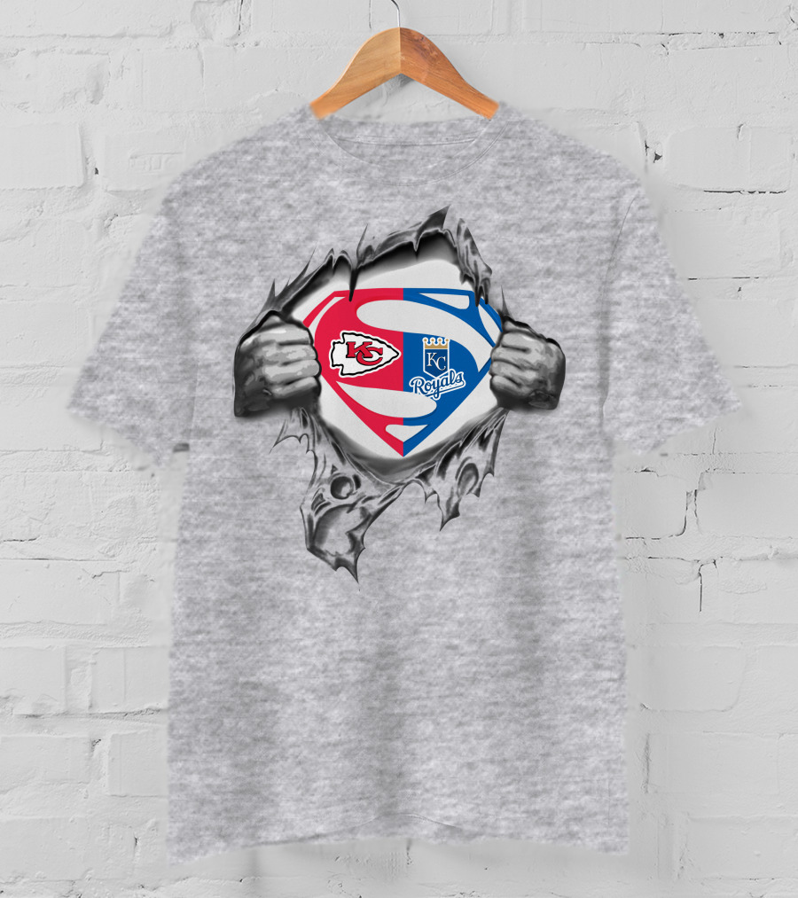Kansas City Chiefs Royals Superman Logos Combination T-Shirt