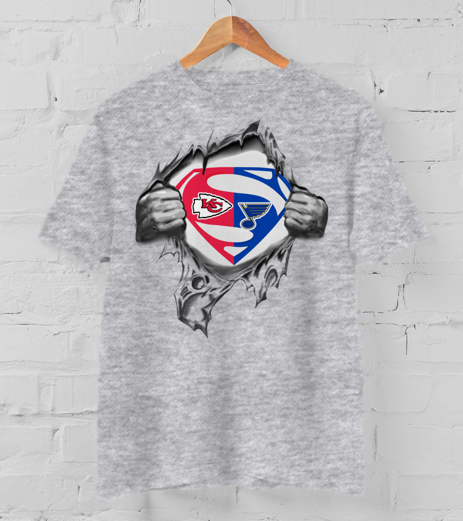 Kansas City Chiefs St Louis Blues Superman Logo Mashup T-Shirt