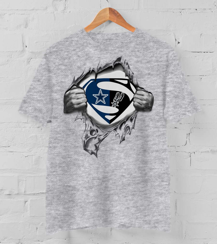 Dallas Cowboys San Antonio Spurs Superman Logo Tear T-Shirt