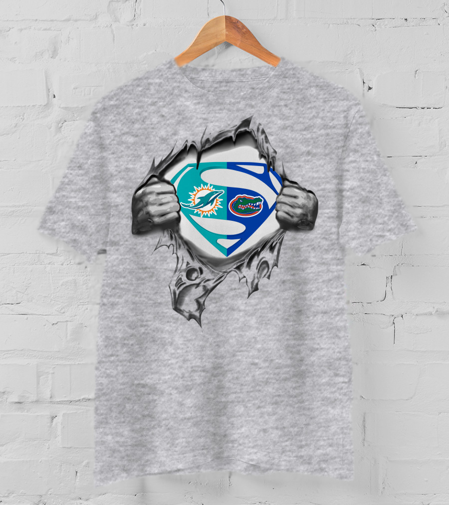 Miami Dolphins Florida Gators Superman Logo Fusion T-Shirt