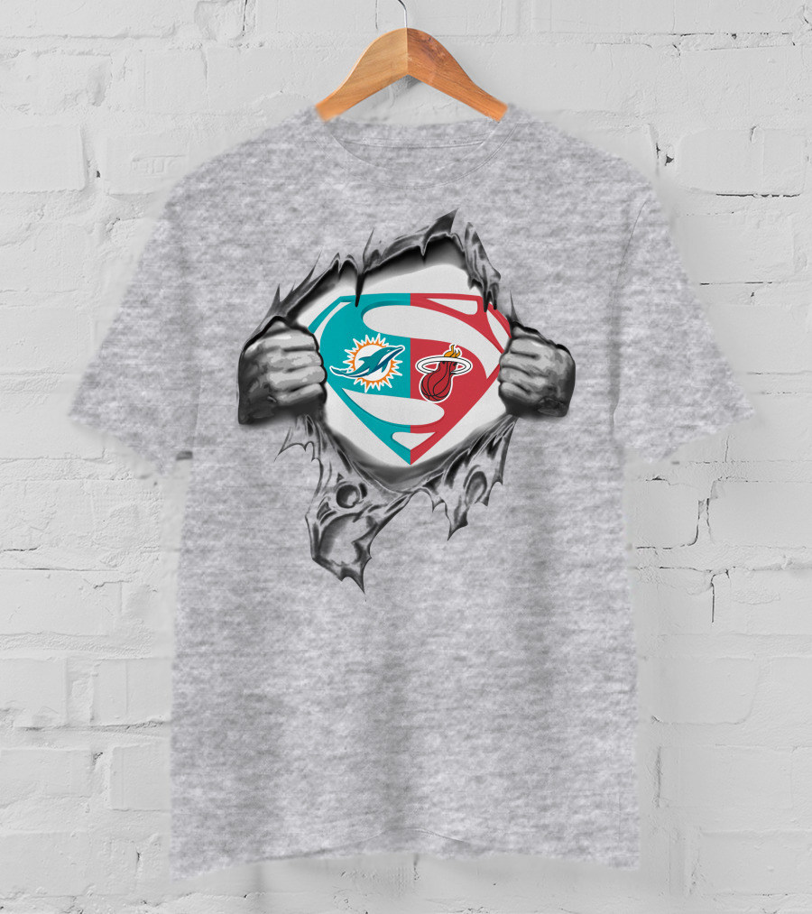 Miami Dolphins And Miami Heat Superman Logo Fusion T-Shirt
