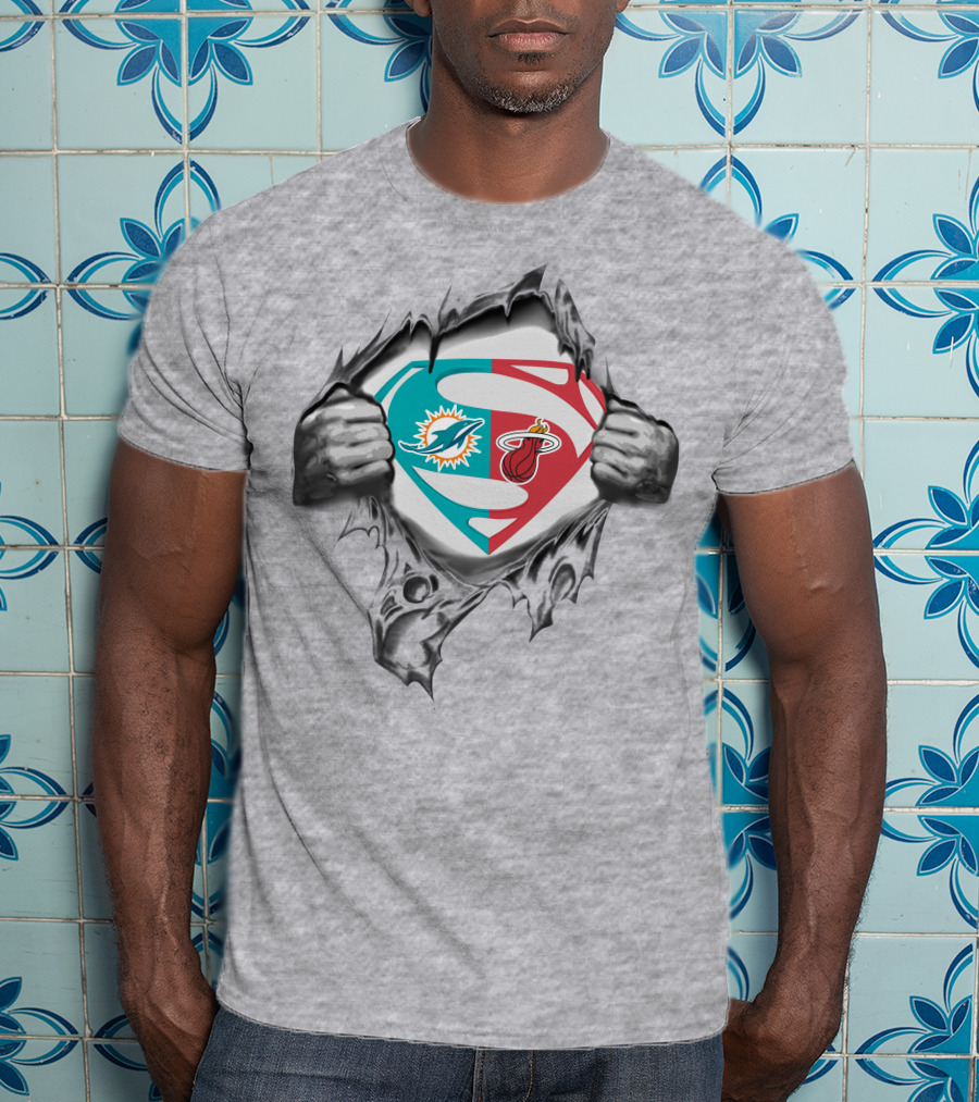 Miami Dolphins And Miami Heat Superman Logo Fusion T-Shirt