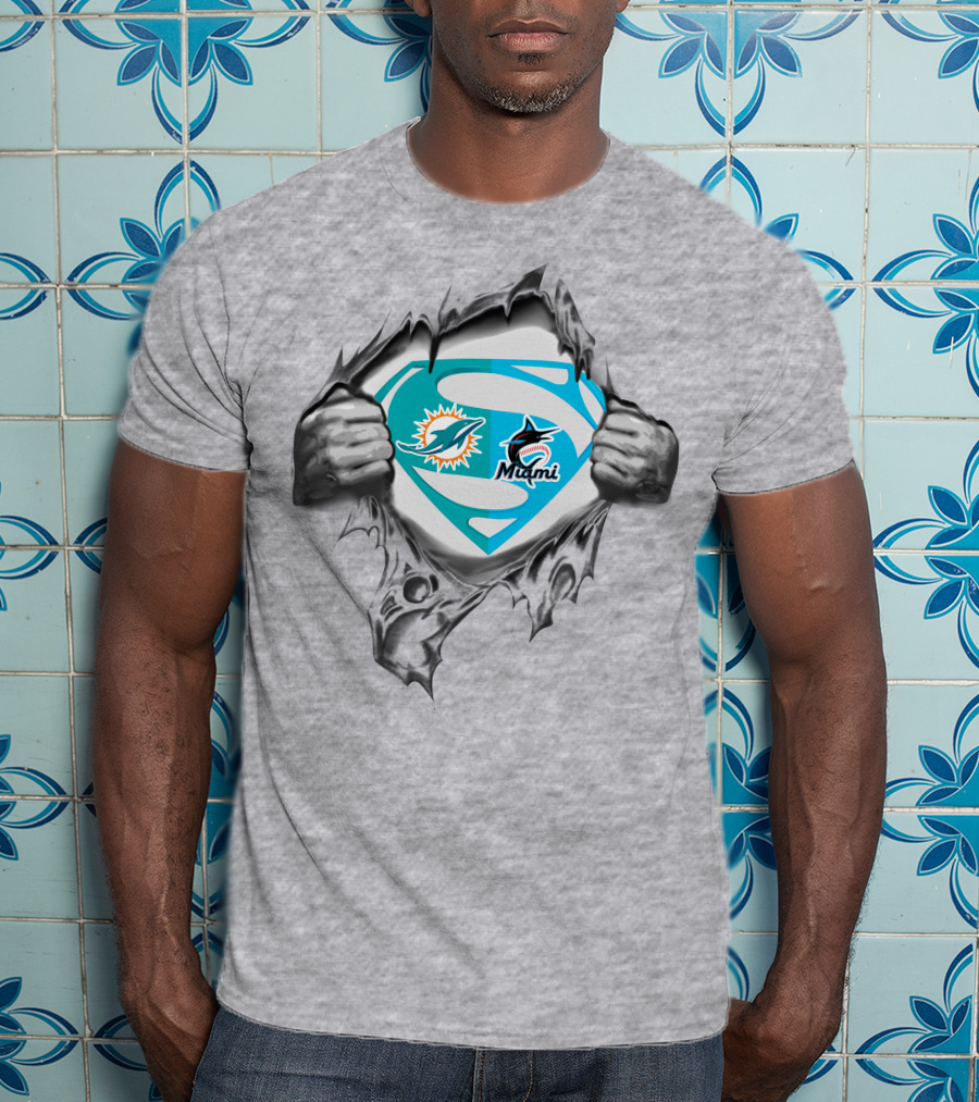 Miami Dolphins Miami Marlins Superman T-Shirt
