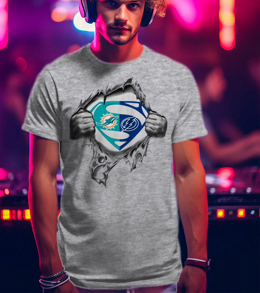 Dolphins Tampa Bay Lightning Superman Logo Mashup T-Shirt