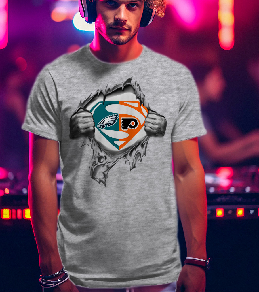 Eagles Philadelphia Flyers Superman Logo Fusion T-Shirt