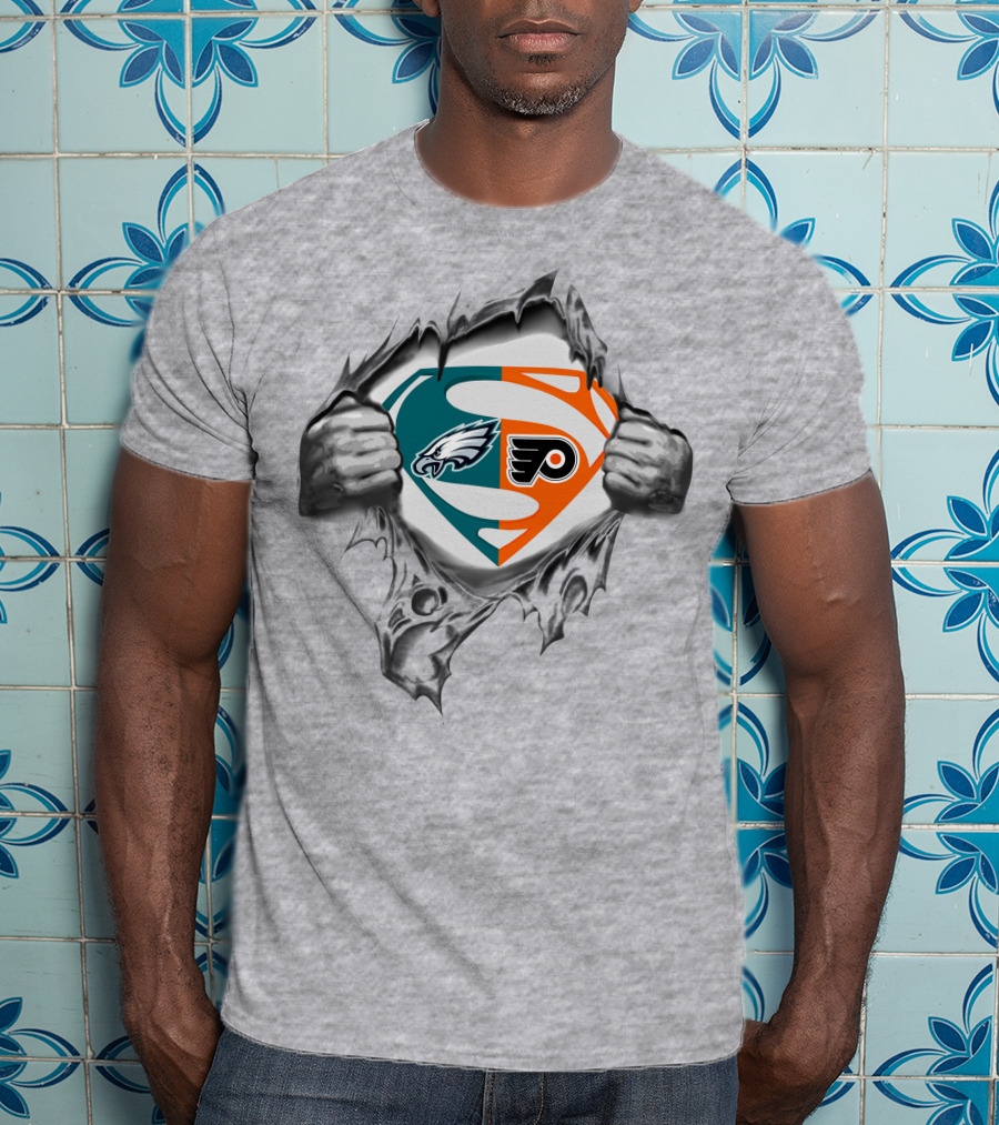Eagles Philadelphia Flyers Superman Logo Fusion T-Shirt