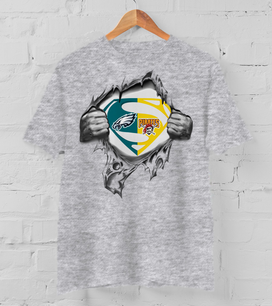 Eagles Pittsburgh Pirates Superman Logo Combination T-Shirt