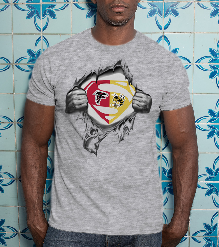 Falcons Georgia Tech Yellow Jackets Superman Logo Tear T-Shirt