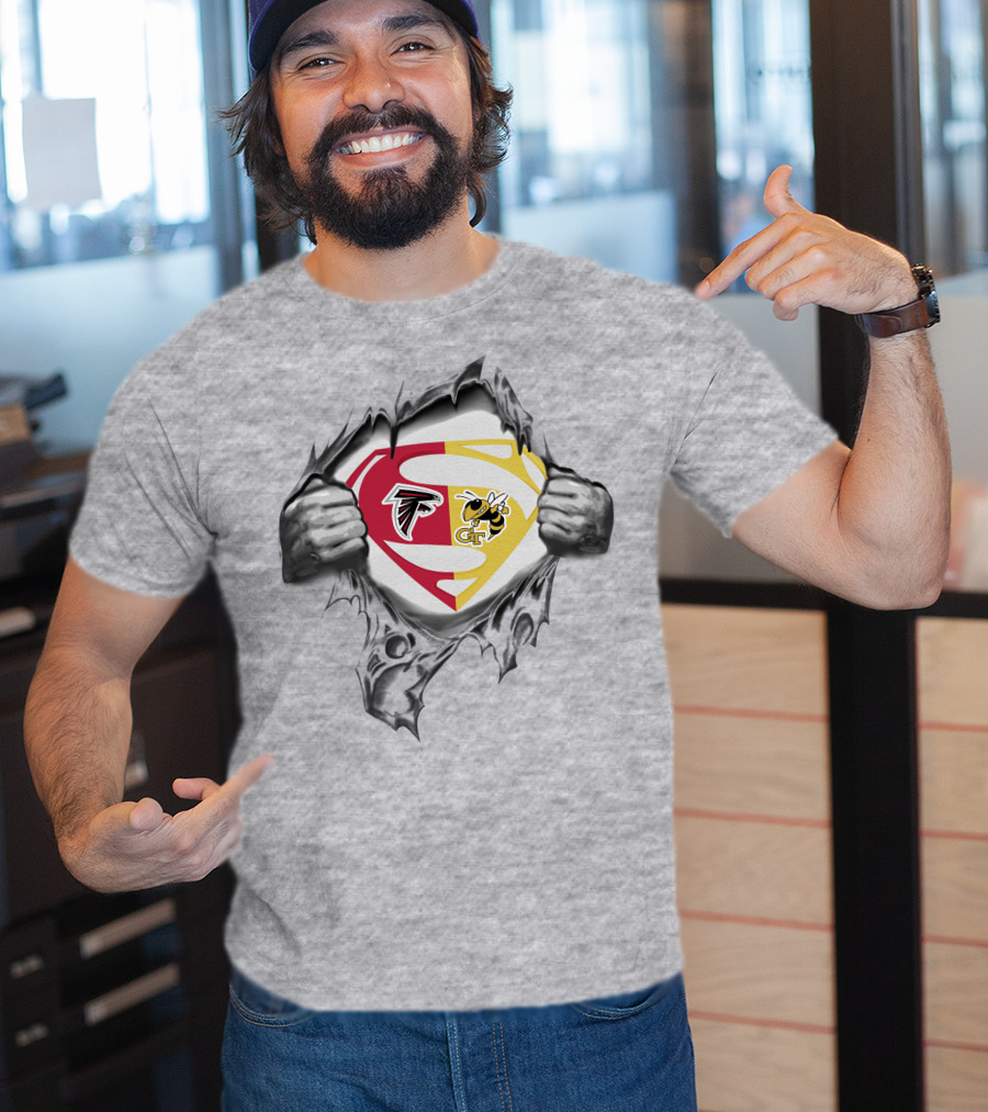 Falcons Georgia Tech Yellow Jackets Superman Logo Tear T-Shirt