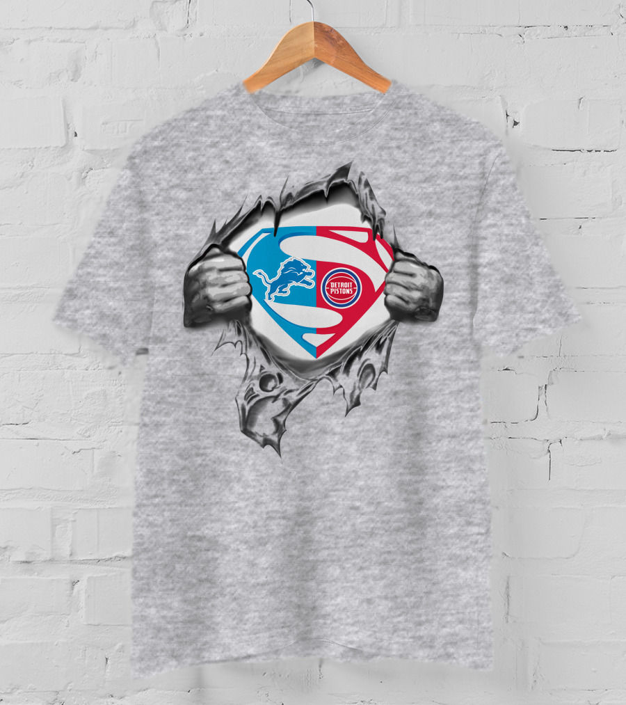 Detroit Lions Pistons Superman Logo Combination T-Shirt