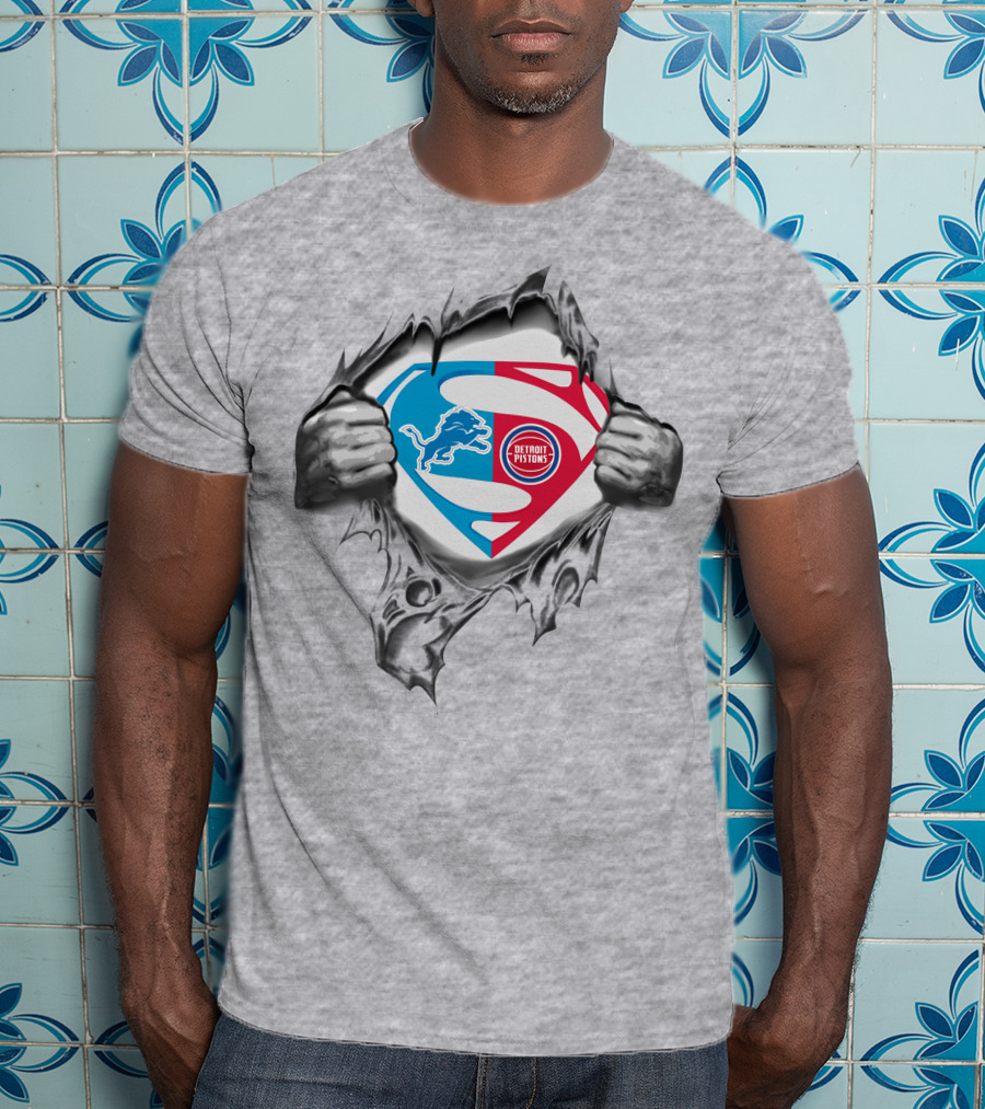 Detroit Lions Pistons Superman Logo Combination T-Shirt