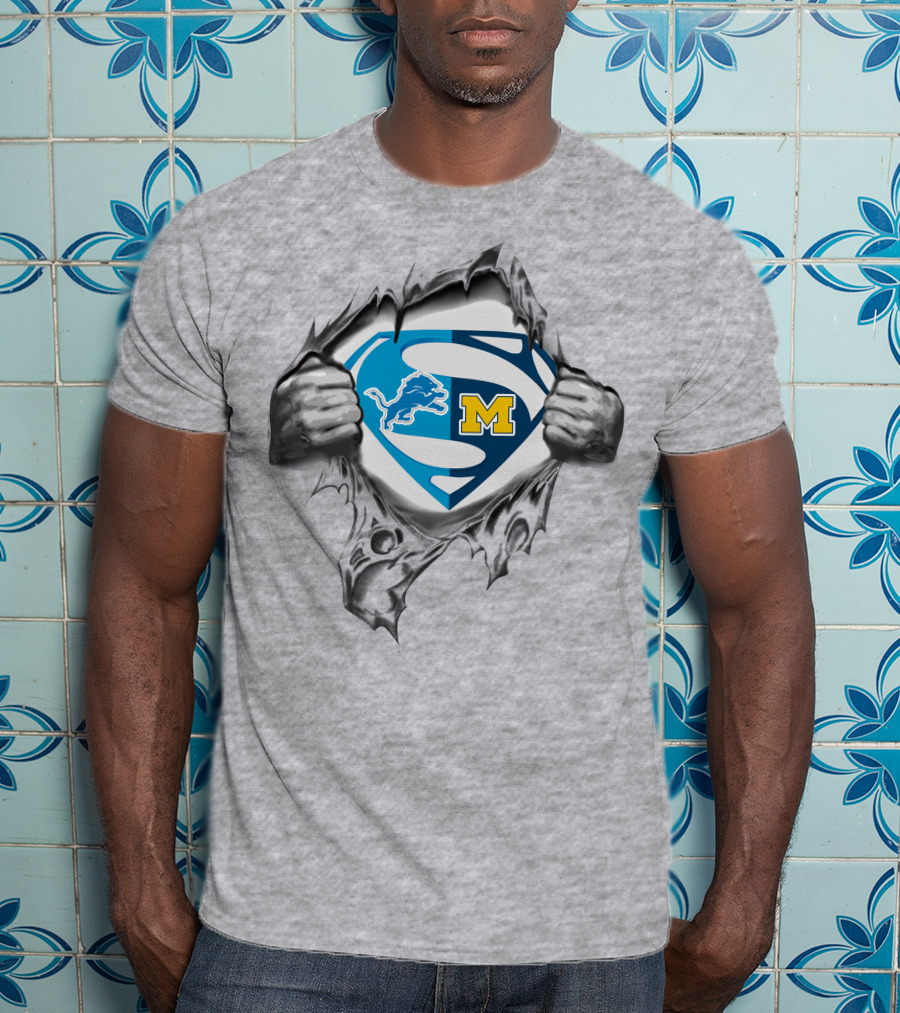 Lions Michigan Wolverines Superman Logo Combo T-Shirt