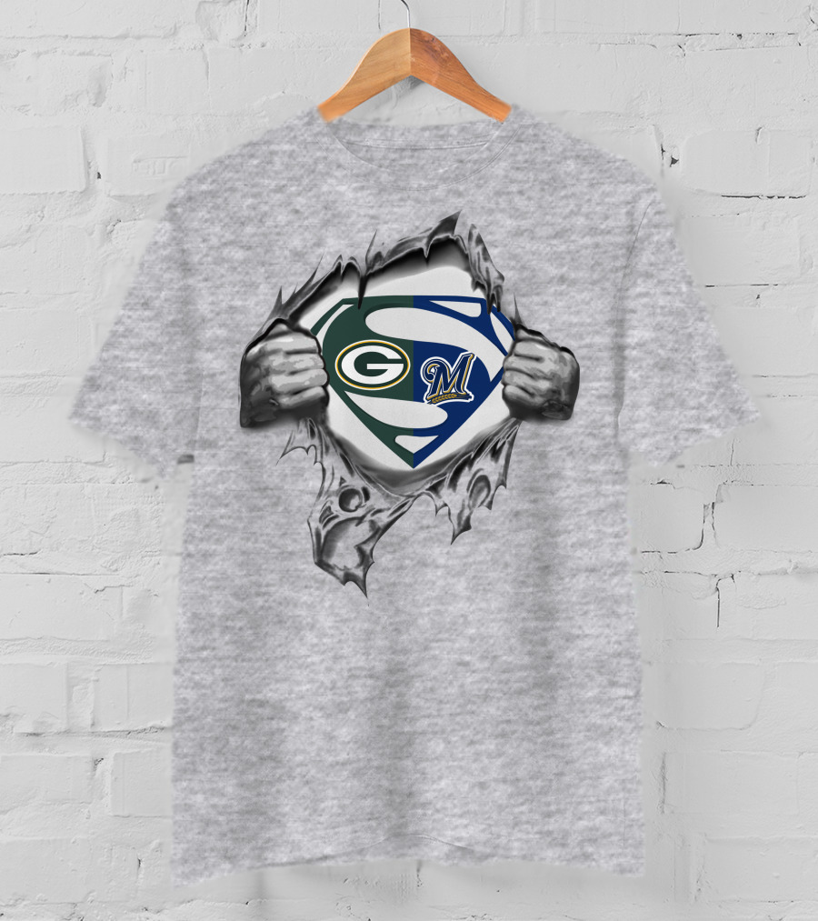 Packers Milwaukee Brewers Superman Logo Crossover T-Shirt