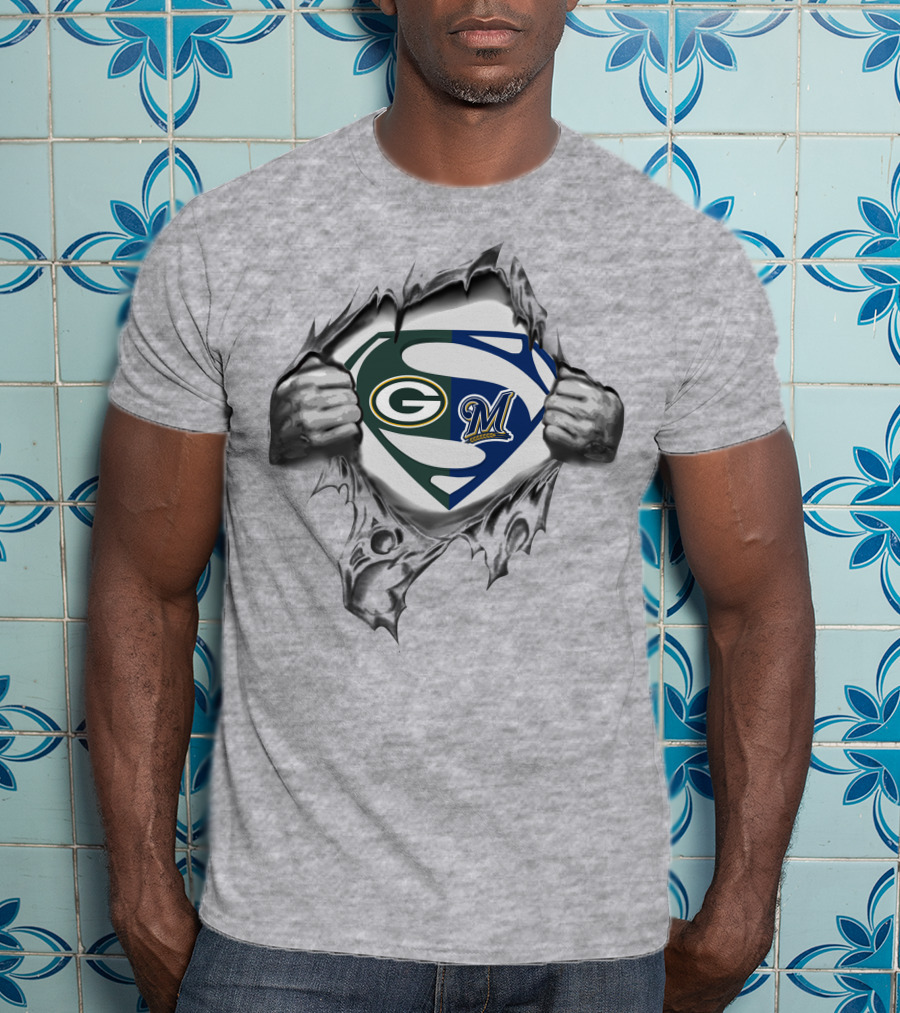Packers Milwaukee Brewers Superman Logo Crossover T-Shirt