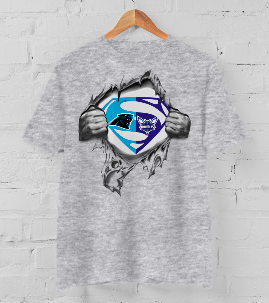 Panthers Charlotte Hornets Superman Logo Crossover T-Shirt