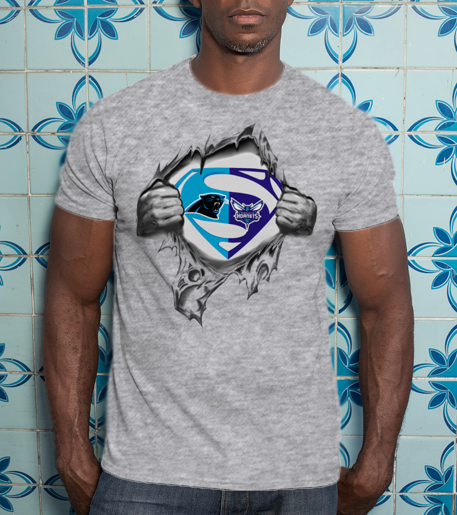 Panthers Charlotte Hornets Superman Logo Crossover T-Shirt