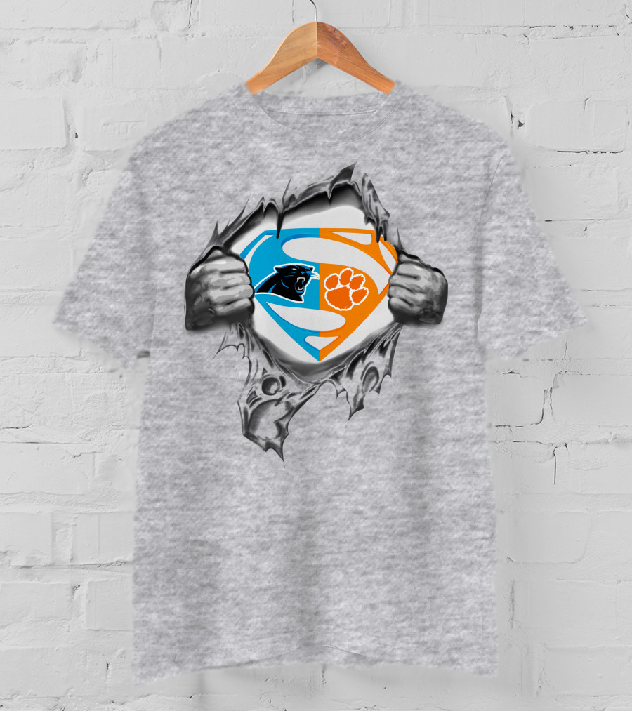 Carolina Panthers Clemson Tigers Superman Logo Combination T-Shirt