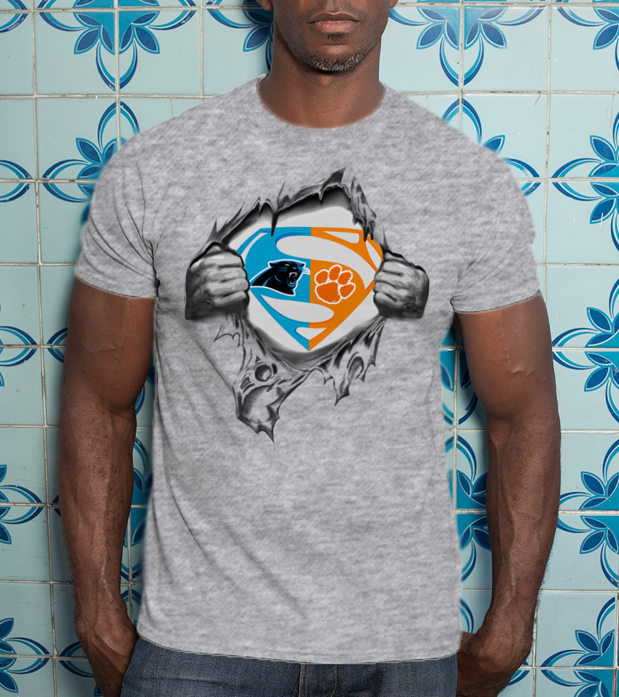 Carolina Panthers Clemson Tigers Superman Logo Combination T-Shirt
