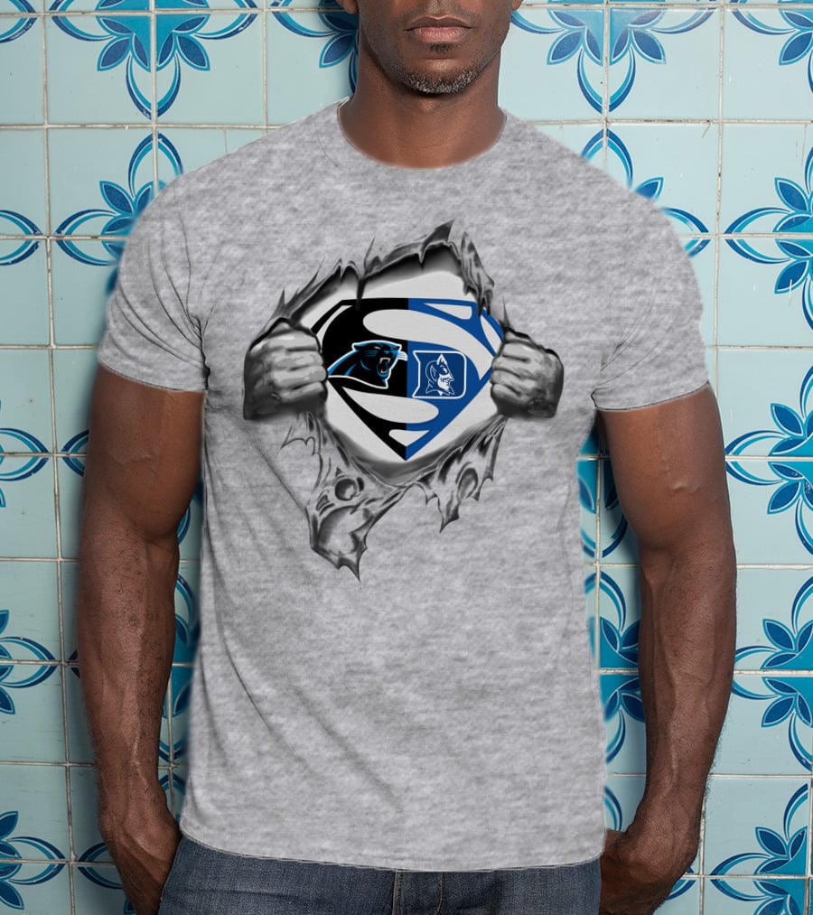 Carolina Panthers Duke Blue Devils Superman Logo Combo T-Shirt