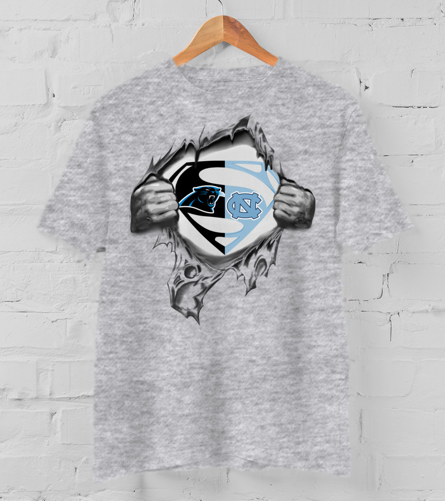Carolina Panthers North Carolina Tar Heels Superman Logo Fusion T-Shirt