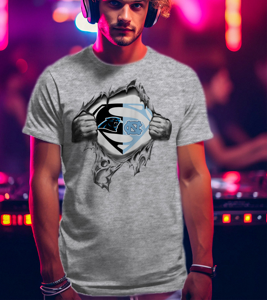 Carolina Panthers North Carolina Tar Heels Superman Logo Fusion T-Shirt