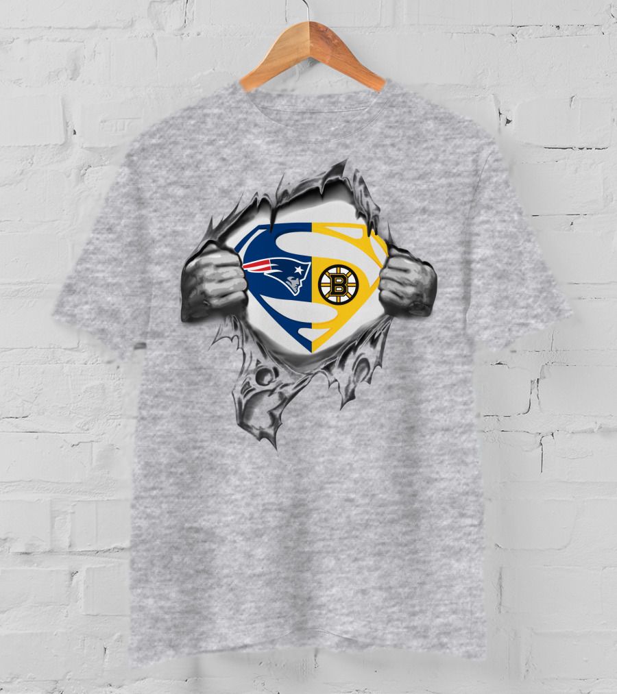Patriots Boston Bruins Superman Logo Fusion T-Shirt