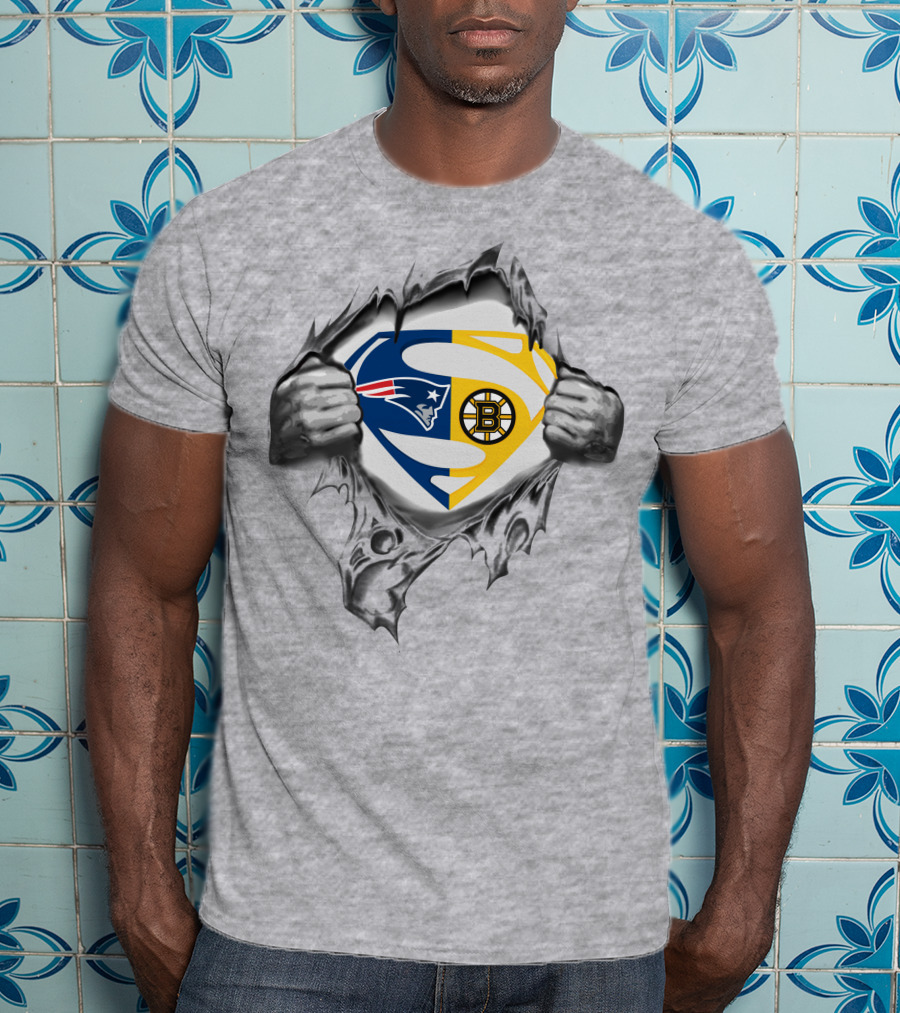 Patriots Boston Bruins Superman Logo Fusion T-Shirt