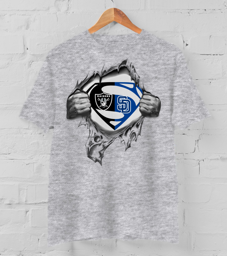 Raiders San Diego Padres Superman Logo Fusion Breaking Through T-Shirt