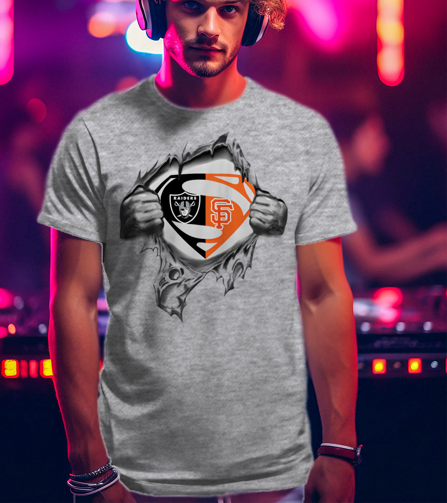 Raiders San Francisco Giants Superman Logo Rip T-Shirt