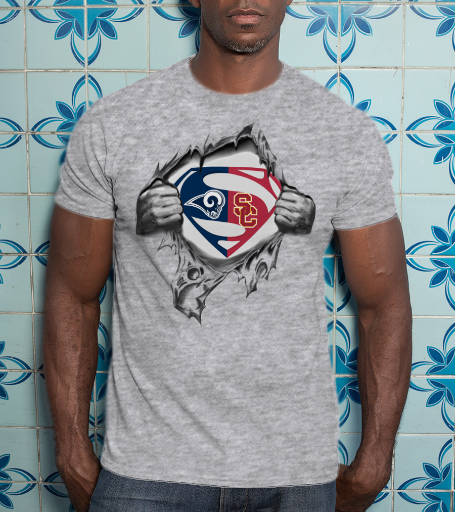 Rams Usc Trojans Superman Logo Mashup Fusion T-Shirt