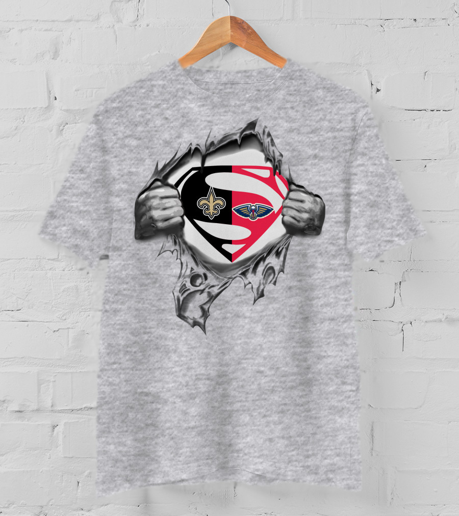 Saints New Orleans Pelicans Superman Logo Fusion T-Shirt