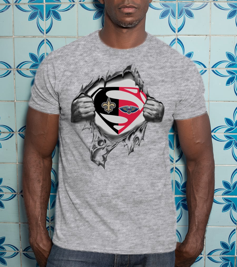 Saints New Orleans Pelicans Superman Logo Fusion T-Shirt