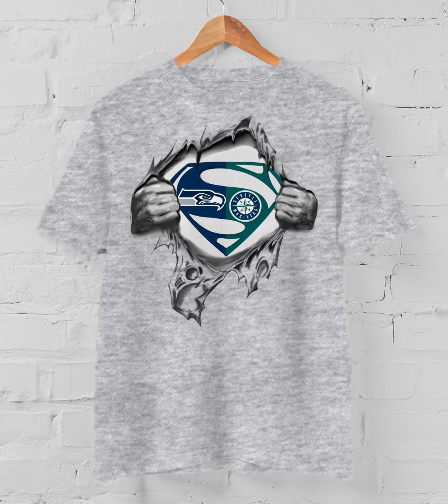 Superman Seattle Seahawks Mariners Logo Mashup T-Shirt