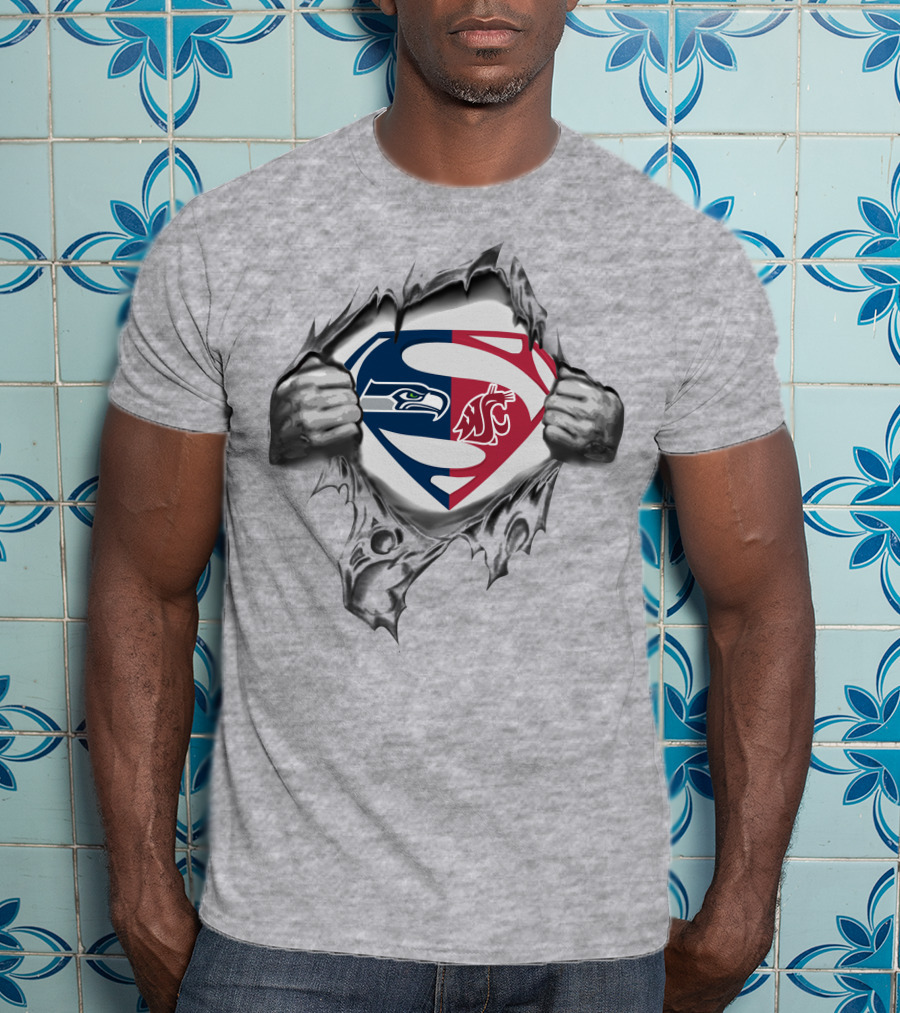 Seahawks Washington State Cougars Superman Logo Mashup T-Shirt