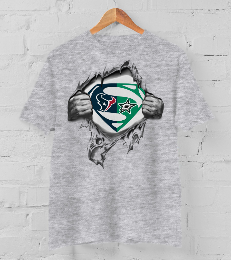 Texans Dallas Stars Superman Logo Crossover T-Shirt