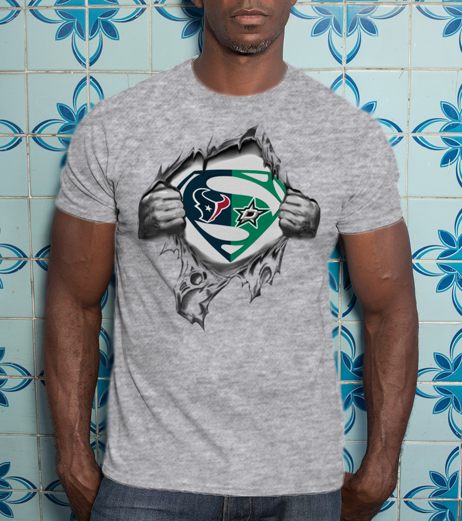 Texans Dallas Stars Superman Logo Crossover T-Shirt