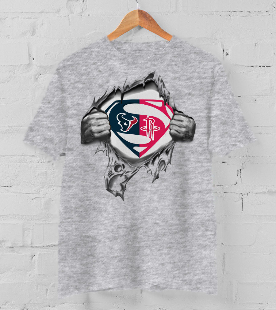 Houston Texans Rockets Superman Logo Combination T-Shirt