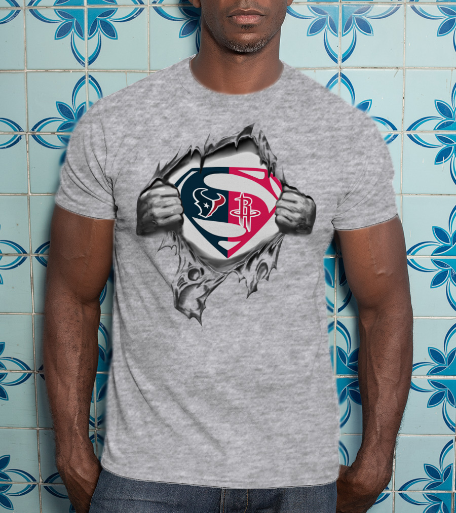 Houston Texans Rockets Superman Logo Combination T-Shirt