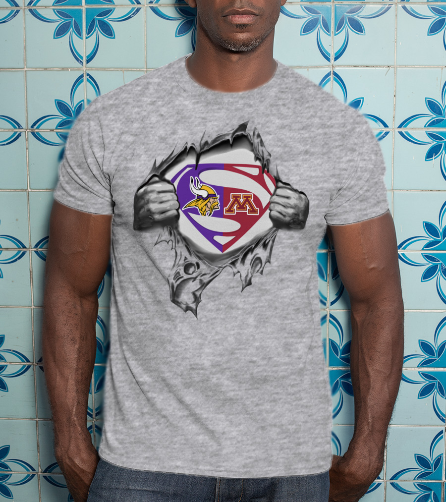 Minnesota Vikings Golden Gophers Superman Logo Shield T-Shirt