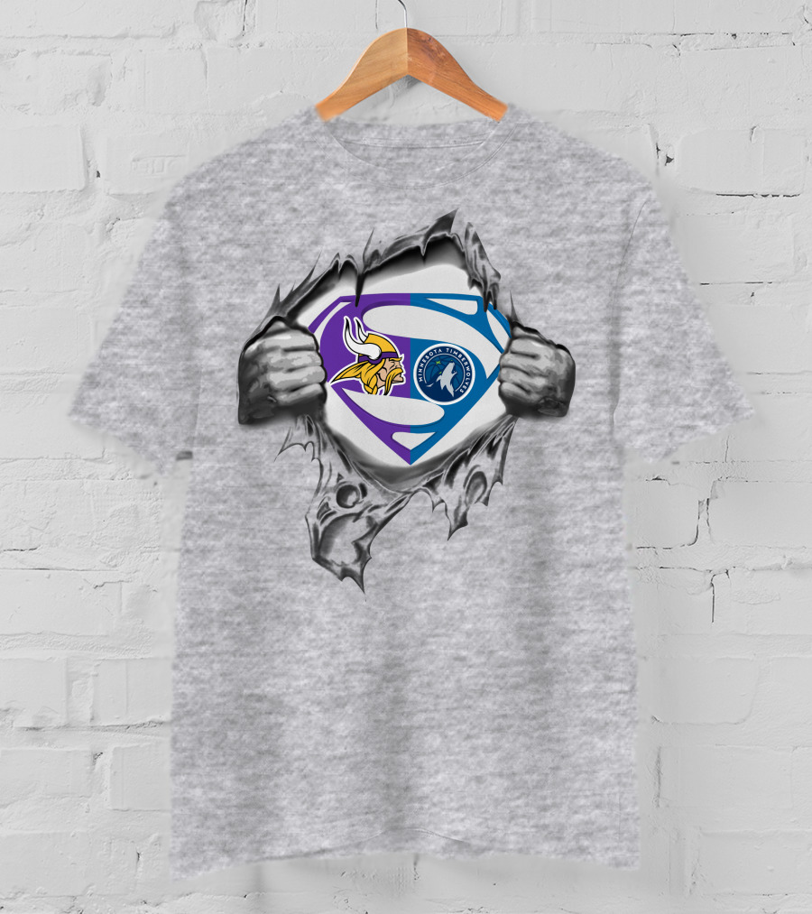 Vikings Minnesota Timberwolves Superman Logo Crossover T-Shirt