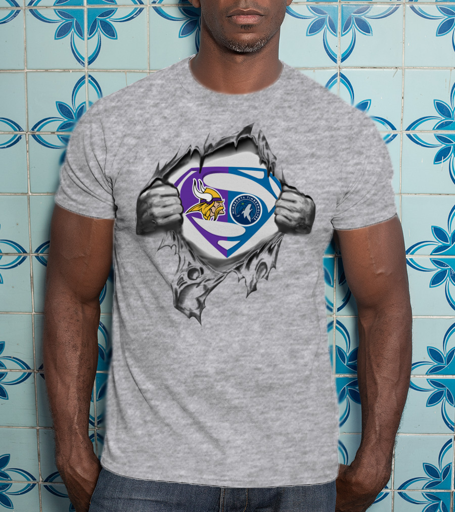 Vikings Minnesota Timberwolves Superman Logo Crossover T-Shirt